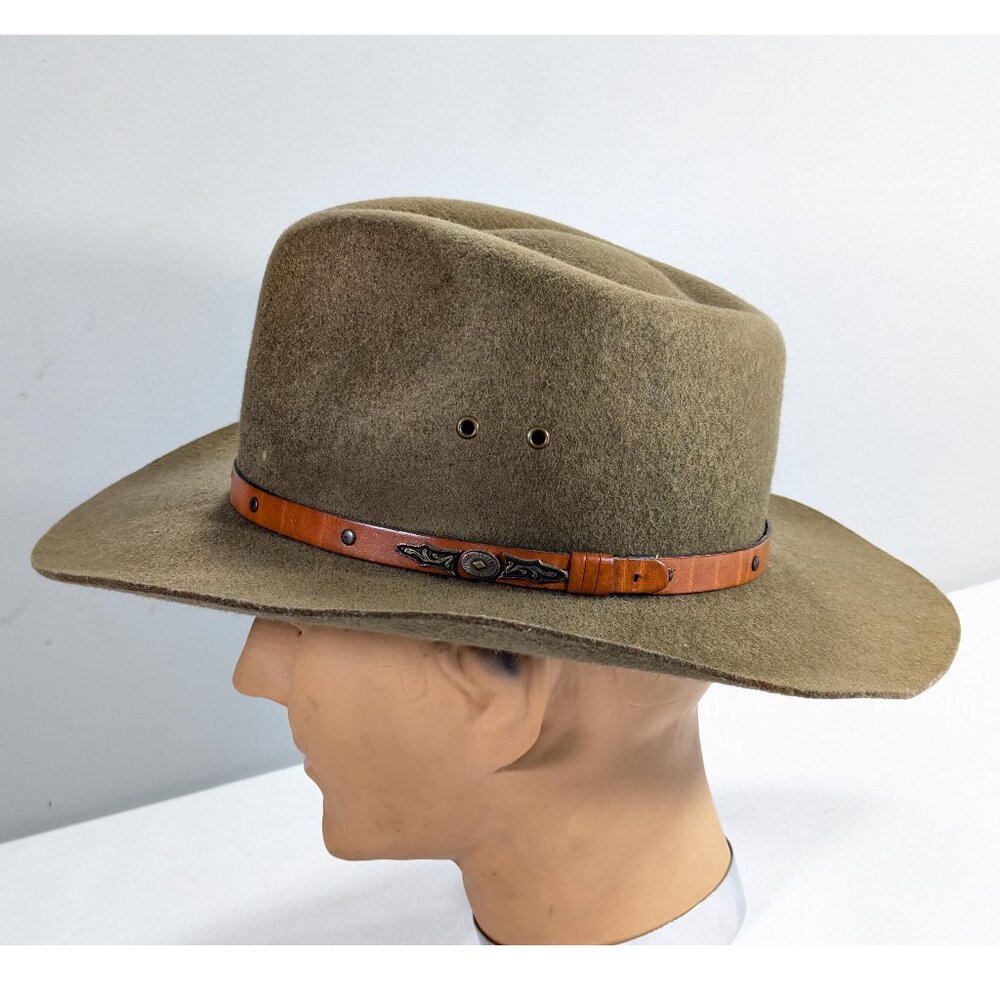 FITS. Koala Olive Green Western hard felt cowboy hat 57 cm, sturdy men's sun hat